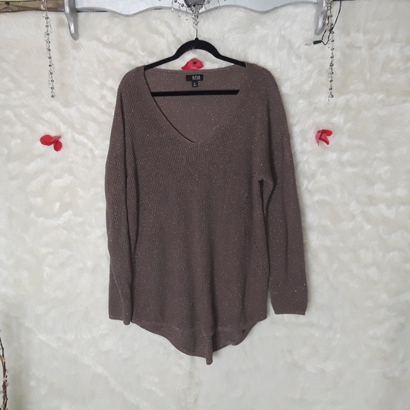 a.n.a Sweaters - XL Ana Mocha Gold Shimmer Tunic Sweater